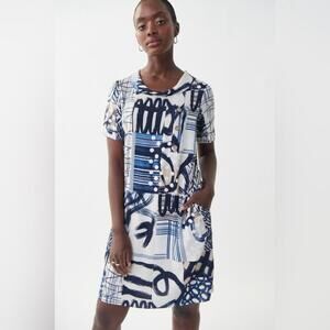 Joseph Ribkoff Vanilla-Midnight Blue Mixed Print Dress Style pockets vacation 4